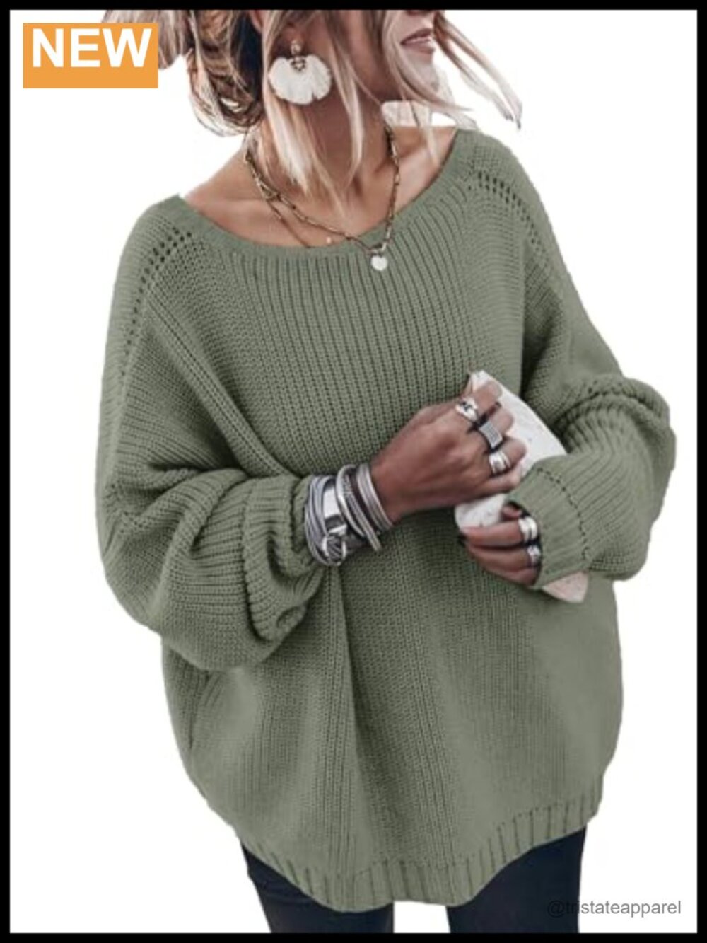 100% Cotton Oversized Knit Pullover Sweater Long Sleeve Loose Fit